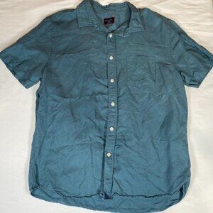 Untuckit Slim Fit Short Sleeve Casual Button-Down Shirt Men's L Blue Tencel